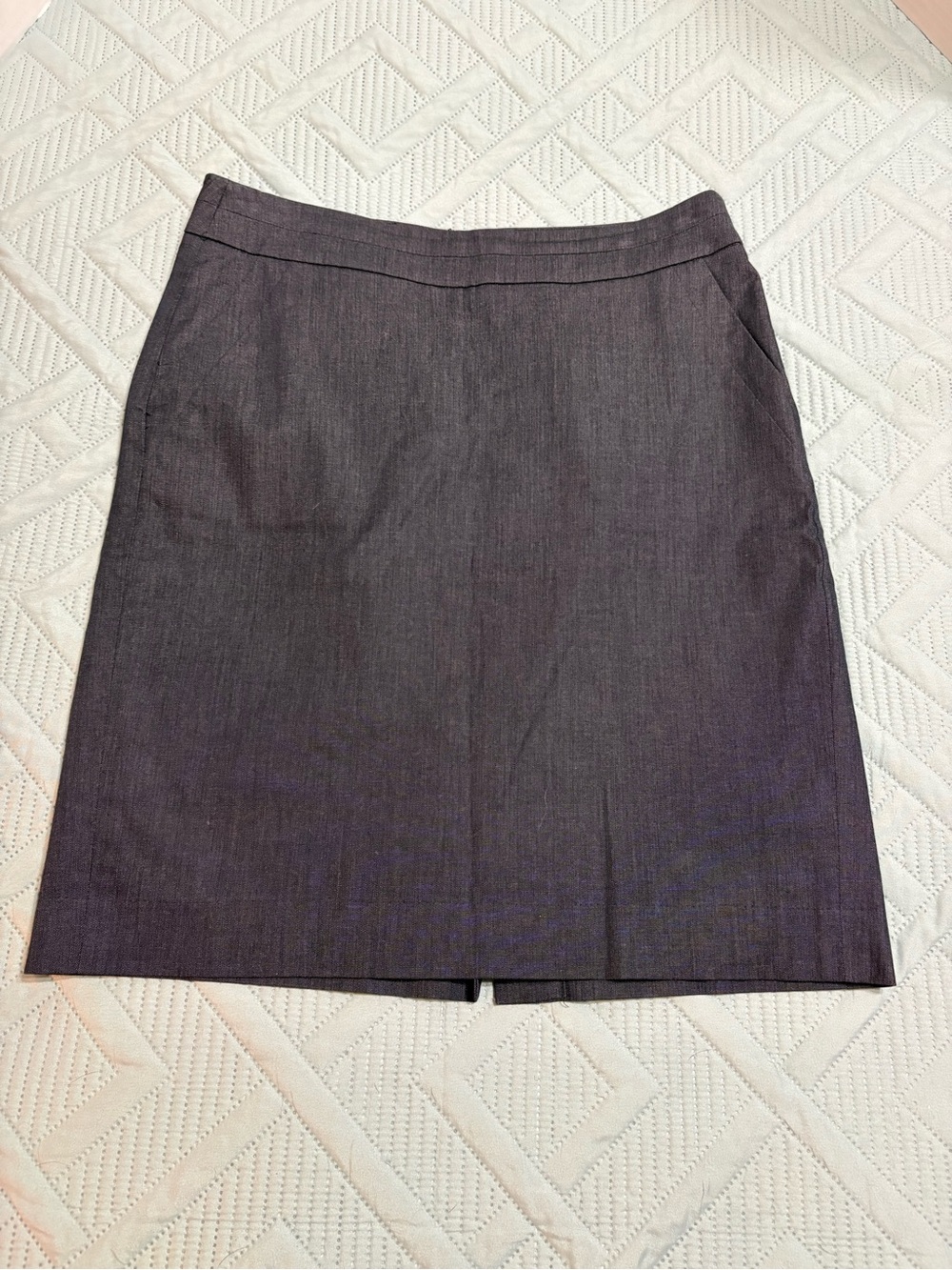LOFT Petites Women's 4P Gray Pencil Knee Skirt Twill Polyester Lined Slit